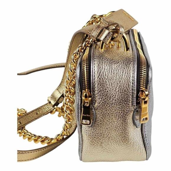 MIU MIU Metallic Silver and Gold Leather Crossbody Camera Bag Chain Strap Rare - Picture 13 of 16